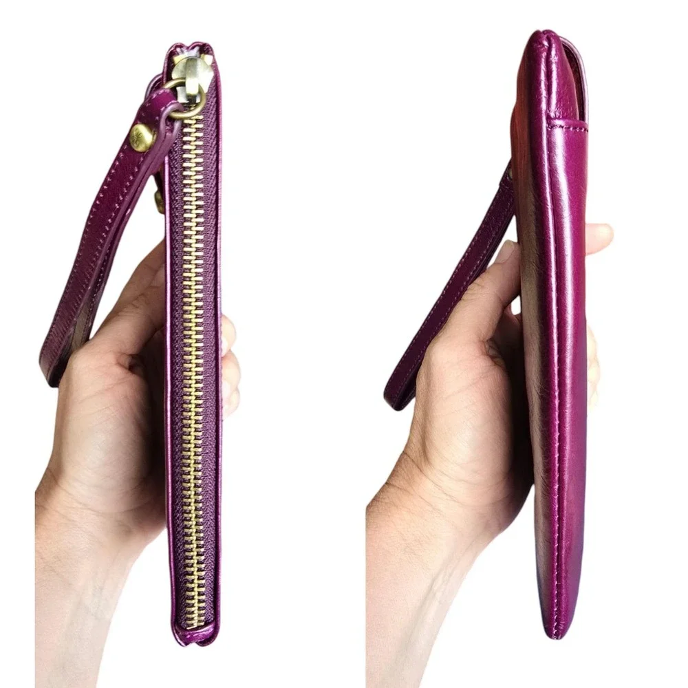 Hobo Intl Leather slim zip-around clutch wristlet in eggplant purple EUC